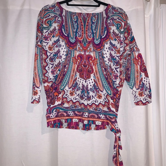 Chico’s 0 Boho, Paisley, Side Tie, Jersey Top - Picture 2 of 16